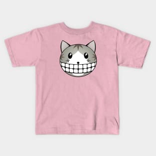 Cute Tabby Tuxie Kitty with Cheshire Cat Grin Kids T-Shirt